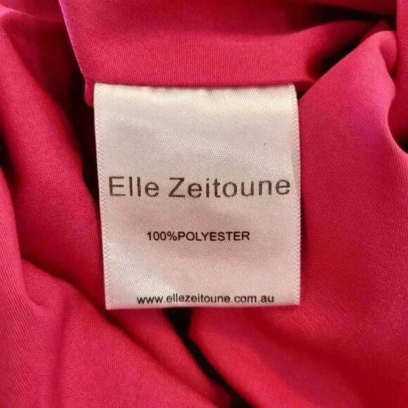 Elle Zeitoune Women's Pink Punch Poly Gathered Waist Midi Patrice Draped Satin L - Picture 14 of 16